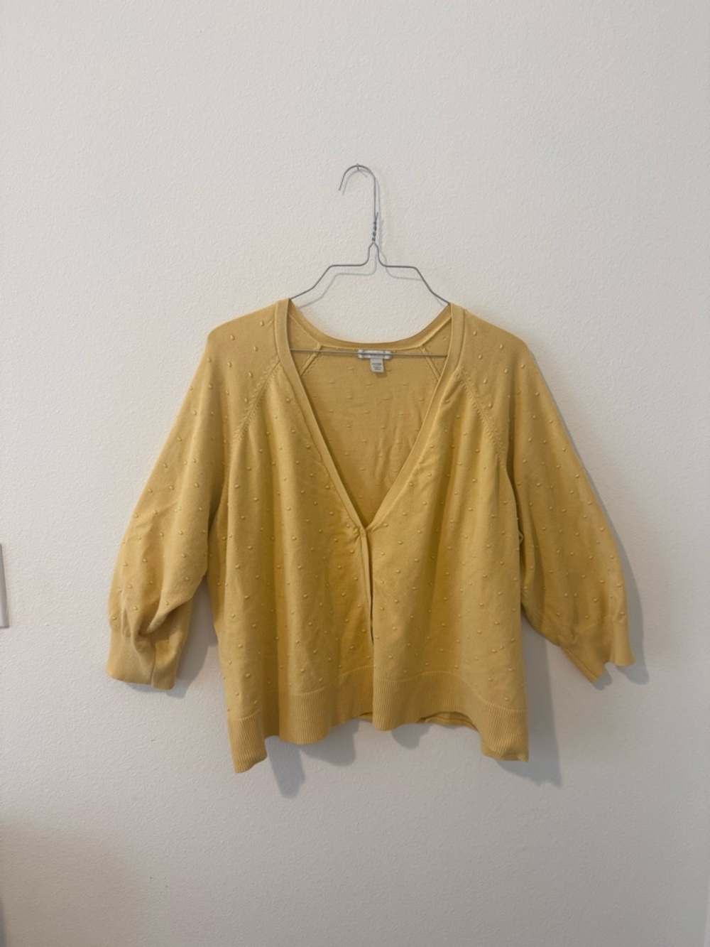 Mustard Dot-Texture V-Neck Cardigan